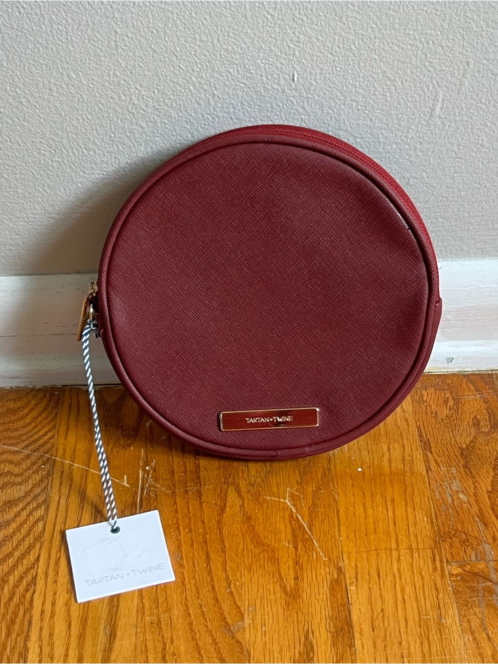 Tartan + Twine Small Round Burgundy Clutch